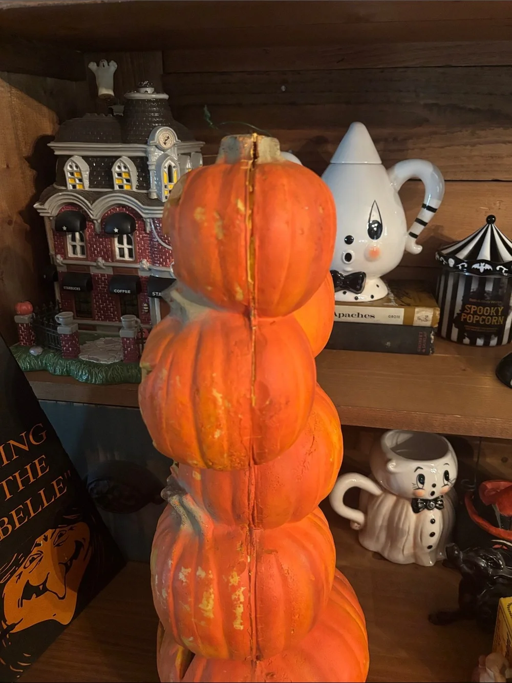 Trendmasters Lighted Foam Blow Mold Stacked Pumpkin Jack O'Lanterns 18”H 1990s